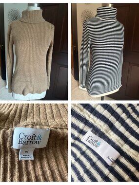 2 Croft & Barrow turtlenecks Striped and beige Medium